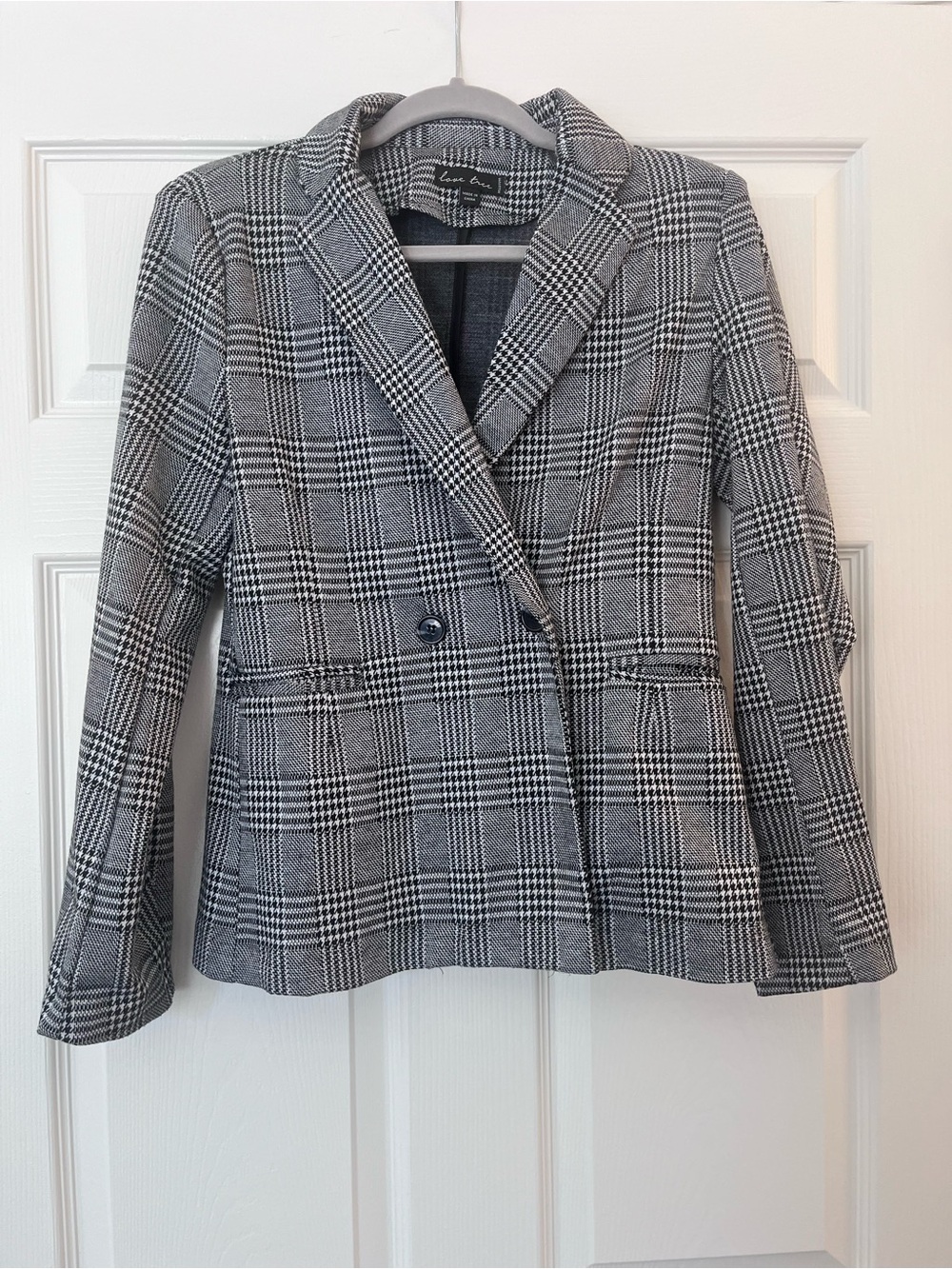 Love Tree Black and Gray Plaid Single-Button Blazer